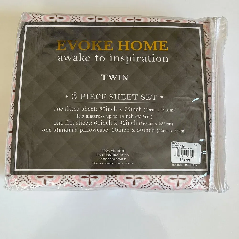 Evoke Home Awake To Inspiration Pink Twin 3 piece Size Sheet Set  Microfiber GEO